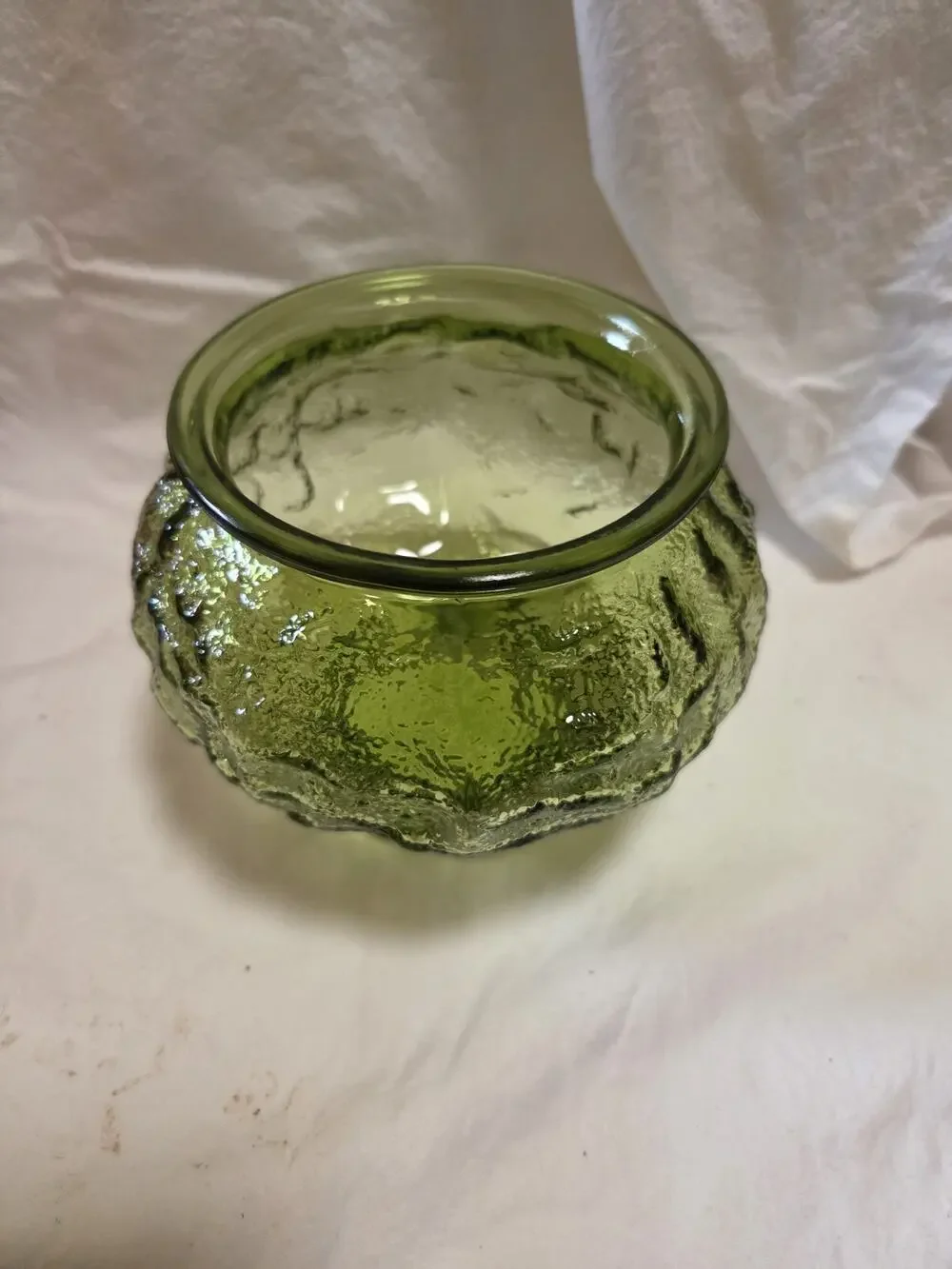 Vintage E.O. Brody Co Green Crinkle Glass Vase Planter Cleveland OH USA